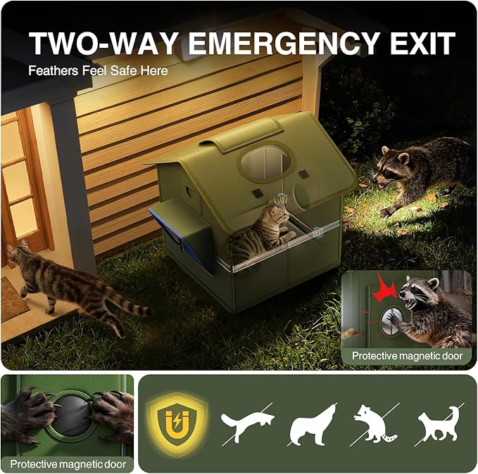 Outdoor Cat House for Outside with Camera Cat-Attracting Eave Design and Cat Toys Feral Stray Shelter Weatherproof in Garage Yard Porch (Include Camera)