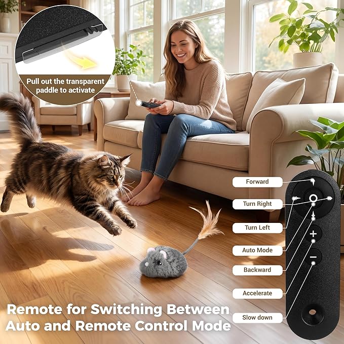 Cat Toys for Indoor Cats,4-Direction Remote Control Cat Toy 2026 Newly Upgraded Interactive Cat Toy Mouse with Detachable Tires Stuffed Mouse Gifts for Cats