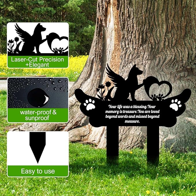 Metal Dog Grave Markers, Waterproof & Sun-Proof, Personalized Pet Memorial Stake, 13.7in (Dog)
