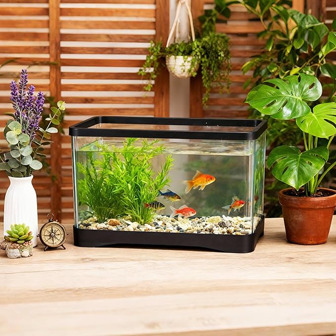 Geelin 2 Gallon Plastic Rectangular Fish Tank, Aquarium for Betta Fish Reptiles Succulents Flower Centerpiece, Shatterproof with Clear Clarity for Home Office Desktop Decors(Black)