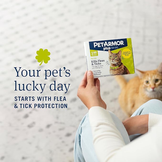PetArmor Plus Flea and Tick Prevention for Cats, Cat Flea and Tick Treatment, 12 Doses, Waterproof Topical, Fast Acting, Cats Over 1.5 lbs