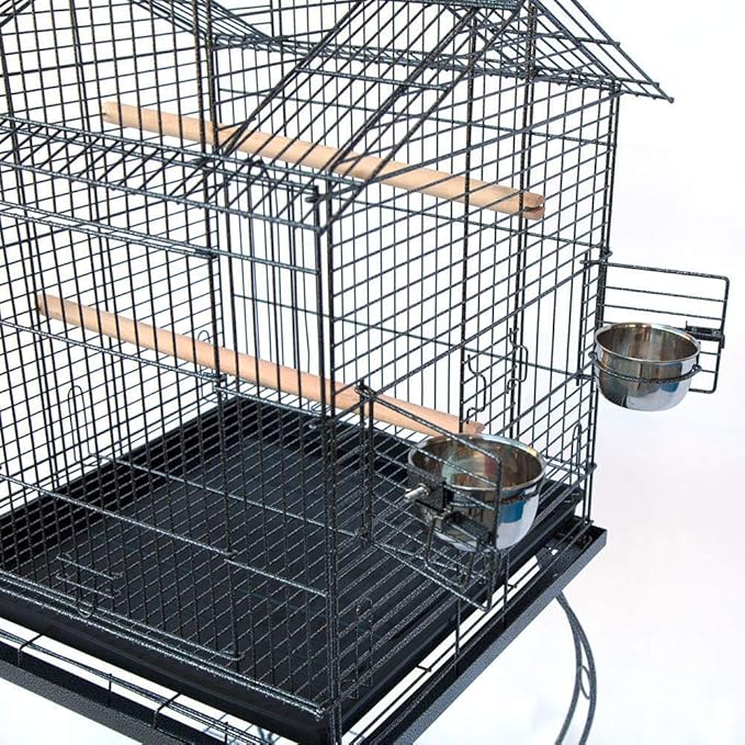 55" Rolling Standing Triple Roof Top Medium Bird Cage for Mid-Sized Parrot Cockatiel Sun Parakeet Green Cheek Conure Caique Pet Bird Cage with Detachable Stand