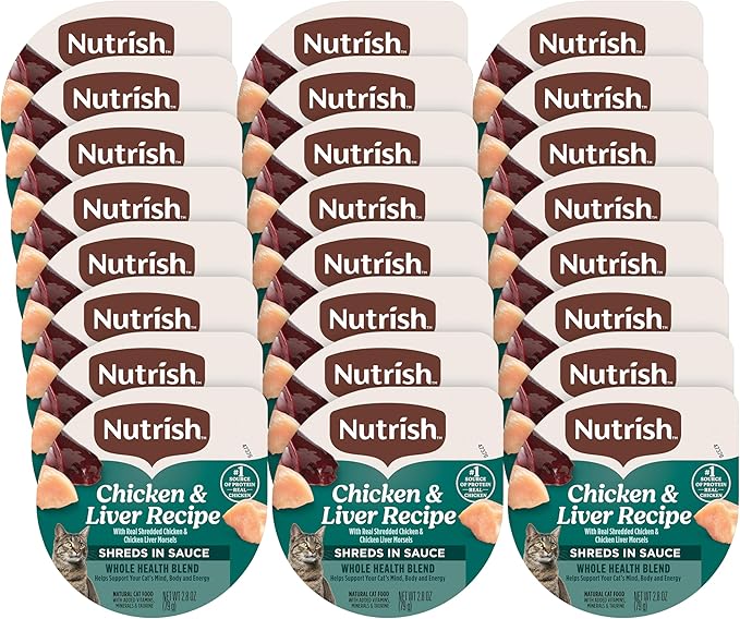Nutrish Grain Free Wet Cat Food Chicken & Liver Recipe Whole Health Blend with Real Shredded Chicken & Chicken Liver Morsels in Sauce Wet Cat Food, 2.8 oz. Cup (Rachael Ray) (Pack of 24)