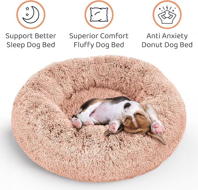Donut Dog Bed - Premium Comfort for Anxiety Relief - Fluffy & Calming Design with Ultra-Plush Support | Cozy Round Dog Bed with Super Soft Circle Style (Pink, Large)