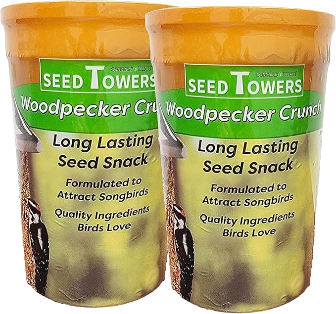 Wildlife Sciences Songbird Treats Seed Tower 2 Packs | Bundle of 2 | 1.5-2 lb Seed Log Towers for Wild Birds (Woodpecker Crunch)