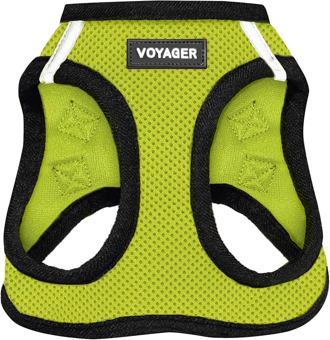 Best Pet Supplies Voyager Step-in Air Harness - All Weather Mesh, Reflective, No Pull Harness for Dogs, Cats - Secure with Hook & Loop Fastener, Buckle, Double D-Rings - Lime Green/Black Trim, XL