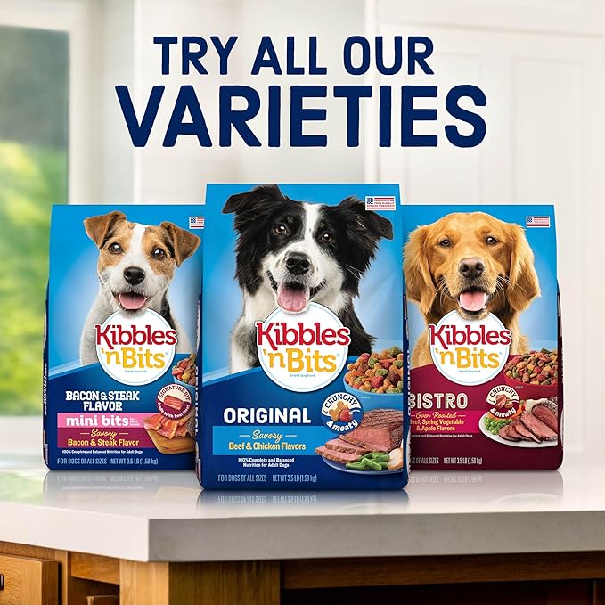 Kibbles 'n Bits Bistro Mini Bits Small Breed Dry Dog Food, Oven Roasted Beef, Spring Vegetable & Apple Flavors for Adult Dogs, 16 lb. Bag