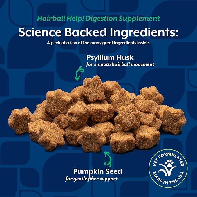 NaturVet – Hairball Aid Supplement for Cats - Plus Pumpkin – Helps Eliminate & Prevent Hairballs – 60 Soft Chews