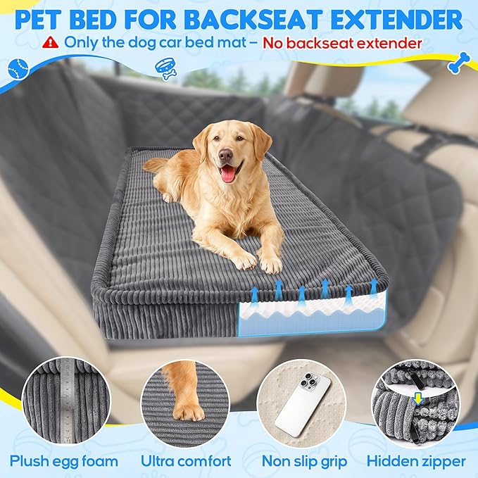 Loiion Thickened 4 in Orthopedic Dog Car Bed, Non-Slip Backseat Pet Mat, Removable Washable for SUVs/Sedans/Trucks, Plush Comfort for Large/Senior Dogs, Easy Clean (Dark Gray, (50" L×24.6" W×4" H))