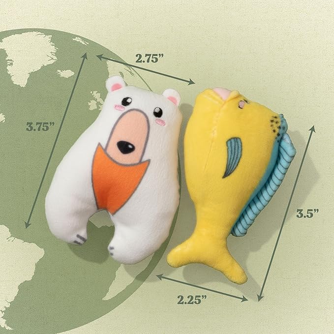 Cat Toys | Plush Toy Polar Bear & Mahi Mahi (Value 2-Pack) Cat Toys for Indoor Cats | Eco Friendly Toy Made from Non Toxic Materials