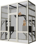 70" Large Outdoor Catio Cat Enclosure, Wood Cat Patio with Waterproof UV-Resistant Roof, Cats Shelter with 5 Platforms and 2 Resting Box, and Secure Rust-Proof Wire for Backyard or Patio