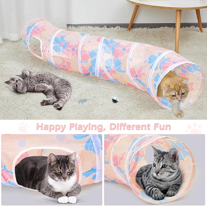 Glittme Cat Tunnel - S-Shape Peekaboo Cave with Toys, Foldable Tubes for Indoor Cats, Rabbits, Puppies, Guinea Pigs