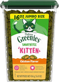 Greenies Feline Smartbites Healthy Kitten Treats for Indoor Kittens, Crunchy and Soft Natural Cat Treats, Chicken Flavor, 16 oz. Tub