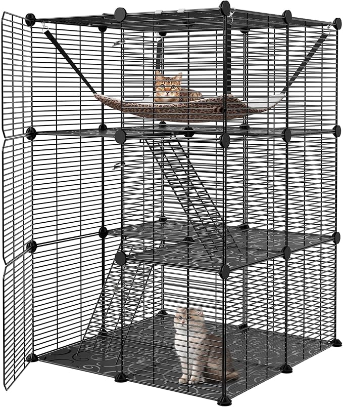 ZENY Cat Cage Indoor Cat Enclosures DIY Cat Playpen Detachable Metal Wire Kennels with Extra Large Hammock for 1-2 Cats, Ferret, Chinchilla, Rabbit or Small Animals