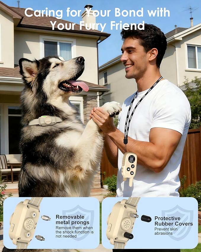 Jugbow Dog Training Collar with Remote - 4200FT Range, Beep Vibration & Static Stimulation Modes, Rechargeable & Waterproof IPX8 E-Collar for Small Medium Large Dogs (Beige)