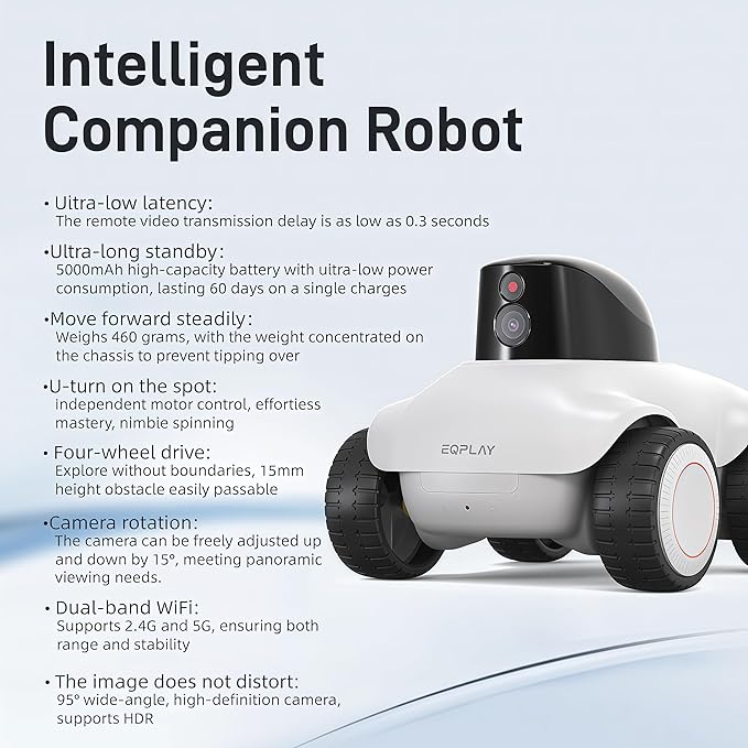 Family Smart Companion Robot, 2K HD Pet Camera Robot, Security Camera for Home, Battery-Powered with Phone App, 1-Click Interaction, 2-Way Voice, Night Vision, Motion Detection, Video Recording