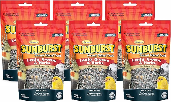 Higgins 6 Pack of Sunburst Leafy Greens & Herbs Gourmet Treats for All Birds, 1 Ounce Per Pack