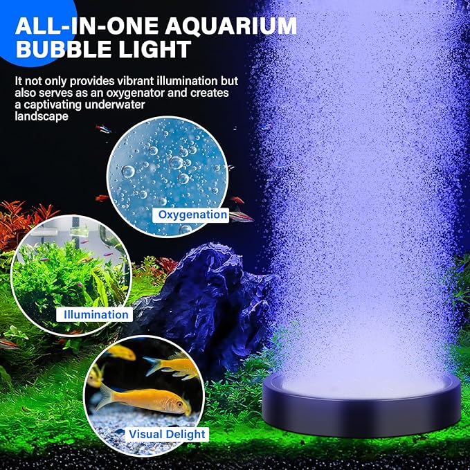 fishkeeper Aquarium Air Bubble Light, LED Fish Tank Bubbler Stone Disk with 11 Super Bright Lamp Beads, 16 Colors and 4 Modes Adjustable for Fish Tank Decoration Oxygenation