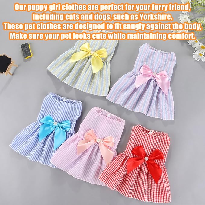 Dog Dress,1PC Dog Dresses with Cute Bowknot,Summer Dogs Clothes Pet Princess Dresses for Chihuahua Yorkies Puppies Cat Outfit