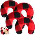 Sweetude 4 Pcs Pillows for Cats Puppy Bed Fluffy Pet Calming Soft Gifts Half Donut U Shaped Pet Neck Pillow Training Joint Relief Cervical Protection(Christmas Red Plaid,Medium)