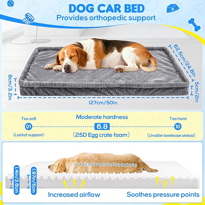 Dog Car Bed, Non-Slip Backseat Extender Pet Mat, Removable Washable Dog Bed for SUVs, Sedans & Trucks, Anti-Slip Travel Bed for Dogs, Easy Clean & Scratch-Proof & Comfort (Dark Gray, 50"L×24.6"W×2"H)