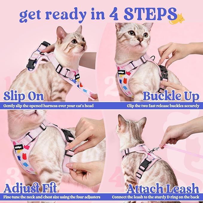 rabbitgoo Cat Harness and Leash for Walking, Escape Proof Soft Adjustable Vest Harnesses for Cats, Easy Control Breathable Reflective Strips Jacket, Purrty Pink, XS
