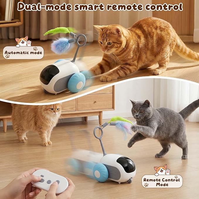 Interactive cat Toy, Rechargeable, Automatic Moving Kitten Toy, New Type of cat Toy with Tail, Touch-Activated Kitten Toy for Play, Suitable for Indoor Boredom Relief for Adult Cats (Blue)