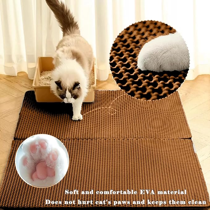 HCY&WLD Cat Litter Mat, Honeycomb Double Layer Cat Litter Trapping Mat, Waterproof Urine Proof Non-Slip, Scatter Control, Less Waste, Easier to Clean (Brown, 35" X 24")