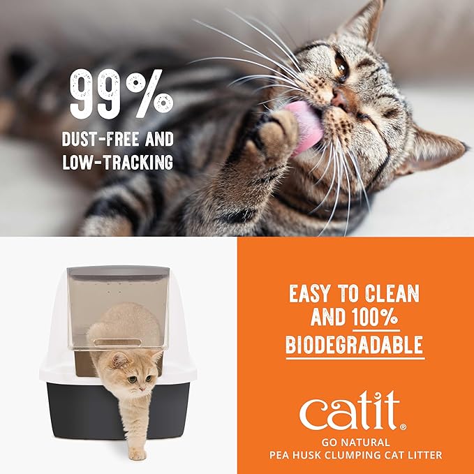 Catit - Go Natural Pea Husk Clumping Cat Litter - Dust Free, Easy Cleaning & Scooping, Flushable Kitty Litter with Odor Control & Subtle Fragrance - 12.3 Lbs, Vanilla Scented
