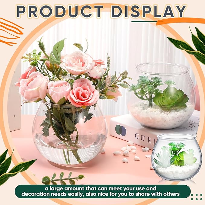 24 Pcs Plastic Fish Bowls for Centerpieces 27 oz Clear Fish Bowl for Drinks Unbreakable Heavy Duty Round Vase for Table Centerpieces Wedding Event Home Decor
