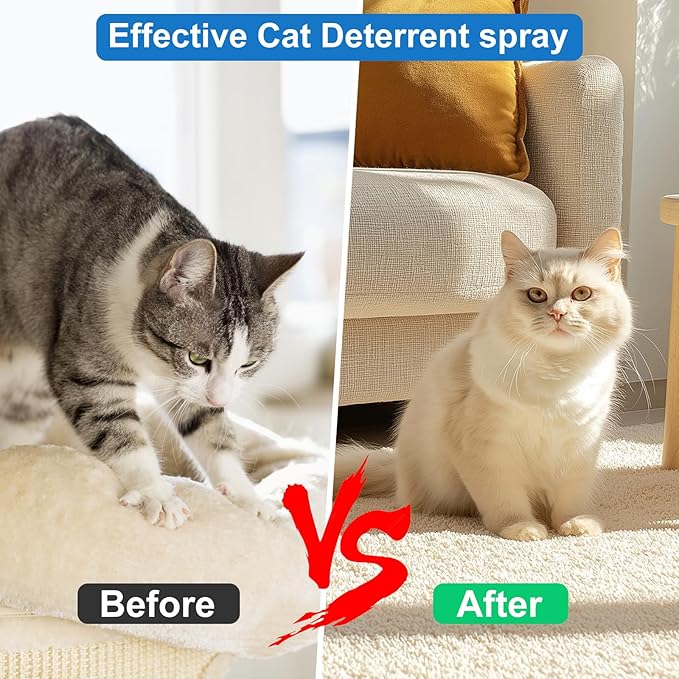 Cat Deterrent Spray, Natural Cat Repellent Spray for Indoor & Outdoor, Anti-Scratch Deterrent for Furniture, Sofas, Rugs, Curtains, Plants, Alcohol-Free, for Kittens and Cats 8.12 Oz