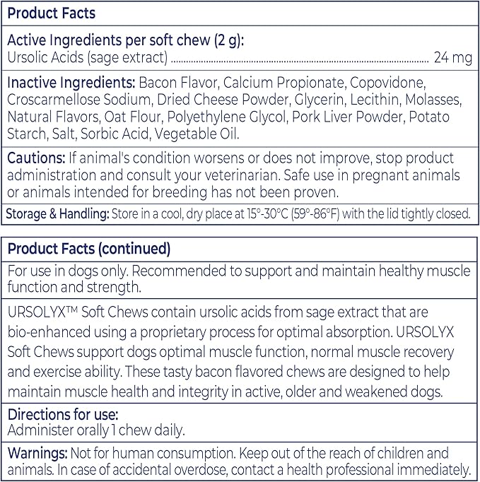 Virbac URSOLYX™ Soft Chews for Dogs | Muscle Health Support for Senior, Active or Recovering Dogs, Small up to 30lbs | 60 Count 2- Month Supply