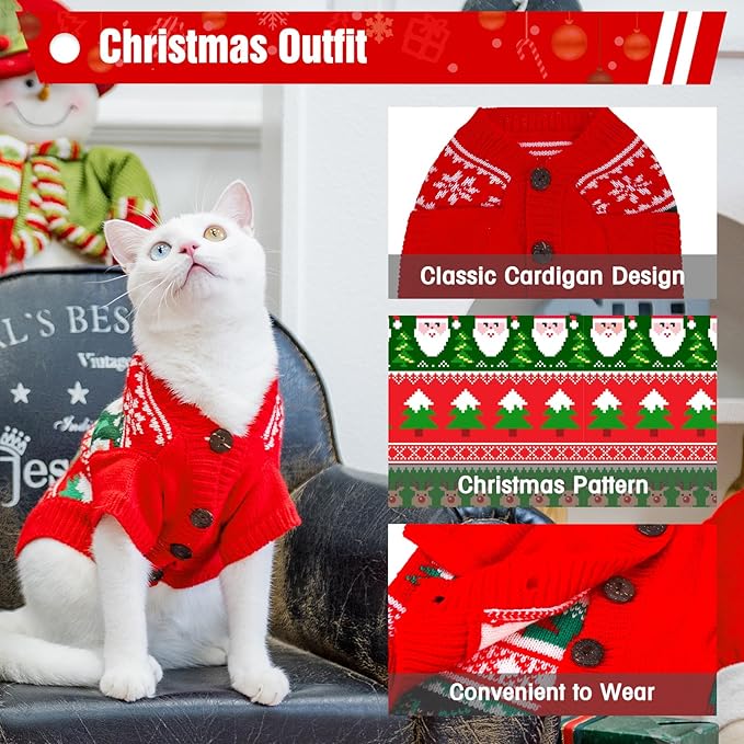 EXPAWLORER Cat Christmas Sweater - Stylish Knitted Christmas Pet Outfit, Soft Clothes for Cats Only, Knitwear Xmas Sweater with Sleeve Warm Apparel, Kitten Clothes for All Cats, Large