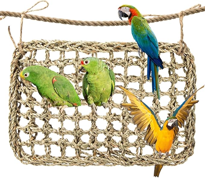 MAQIHAN Seagrass Mat for Birds - Bird Toys Seagrass Mats Foraging Activity Play Grass Mat Bird Climbing Wall Seagrass Net Hammock Toy for Medium Parakeets Lovebirds Finch Budgerigars Conure Cockatiel