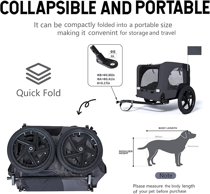 Heavy-Duty Dog Bike Trailer & Collapsible Pet Carrier for Bike with 16-Inch All-Terrain Wheels, Universal Hitch, Safety Flag & Weather-Resistant Design for Outdoor Adventures