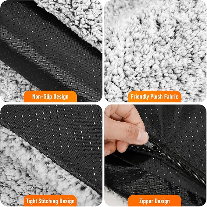 Self Warming Pet Bed for Cats & Dogs, Heated Pet Mat, 2.0 Upgraded Thermal Foil Heating Pad, Plush Self-Heating Bed for Crate, Floor, with Removable Washable Cover, Non-Slip, Gray, 18"x27"