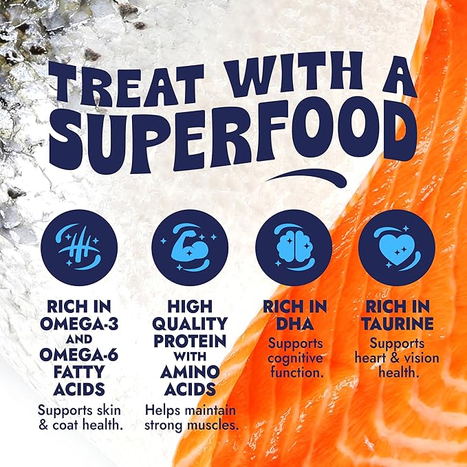 Finfare Freeze Dried Salmon Skin Bites, Grain Free Crunchy Salmon Cat Treats, High Protein & Omega-3s for Skin & Coat Health, Crafted in USA, 6oz