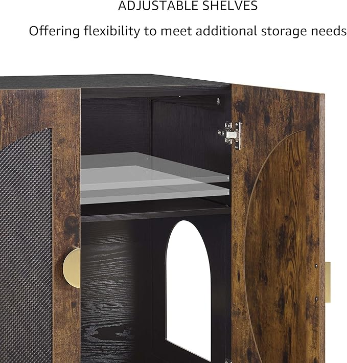 unipaws Tall Cat Litter Box Enclosure with Shelves, Hidden Litter Box Cover for Tall or Top Entry Litter Box, Kitty Enclosed Litter Box Cabinet, Cat Box Furniture, Rustic
