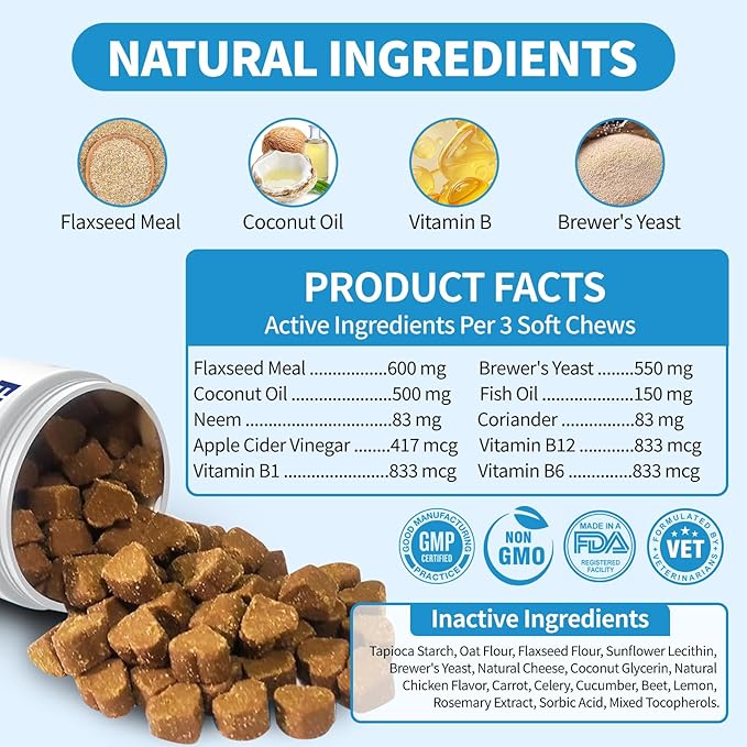 Flea and Tick Prevention for Dogs Chewables 200Ct - Flea and Tick Chews Supplement, Vet Recommended Supplement Chews, Skin & Coat Support for Dogs, Puppies, All Breeds & Sizes