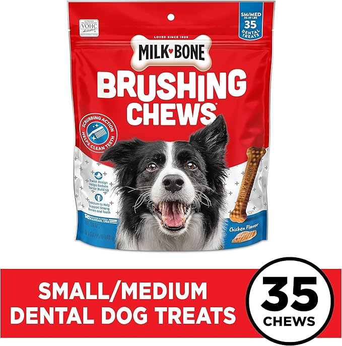 Milk-Bone Brushing Chews Original Chicken Flavor Daily Dental Dog Treats, Small/Medium, 27.5 Oz. Bag