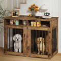 Furniture Dog Crate for Two Dogs, 41 Inch Farmhouse Style Dog Kennel with Removable Divider and Thickened Desktop, Heavy-Duty Base for Small to Medium Dogs, Rustic Brown