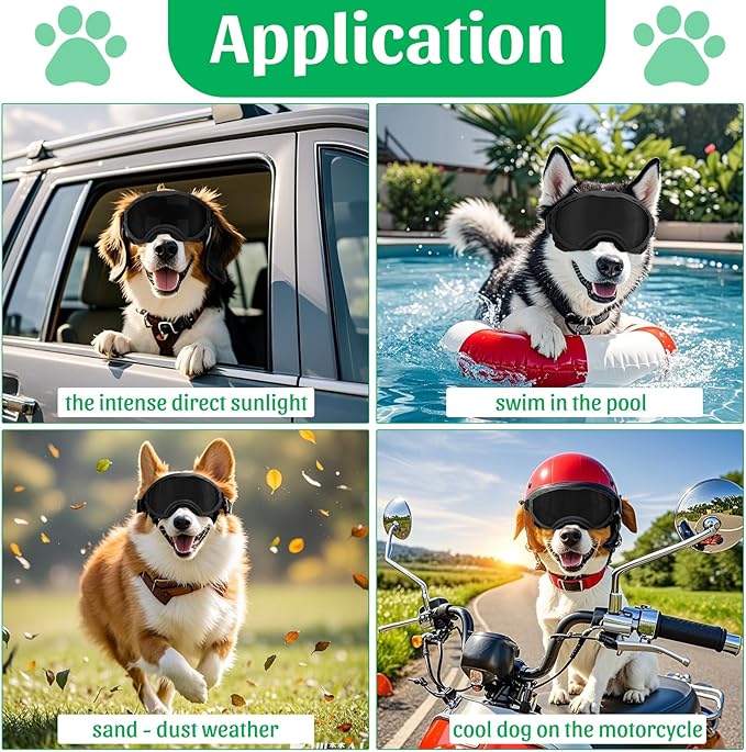 Dog Goggles for Large Dogs, Dog Sunglasses for Eyes Protection, UV Protection for Medium/Large Pet Outdoor, Windproof Anti-Fog Snowproof, Black