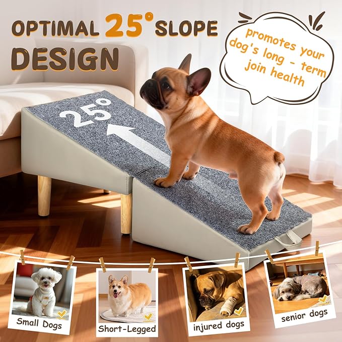 Foldable Lightweight Dog Ramp for Small Dogs - Built-in Pet Stairs for Elderly Small Dogs & Injured Puppies, 13.1'H Pet Ramp for Couch & Low Bed, Multi-Use as Footstool