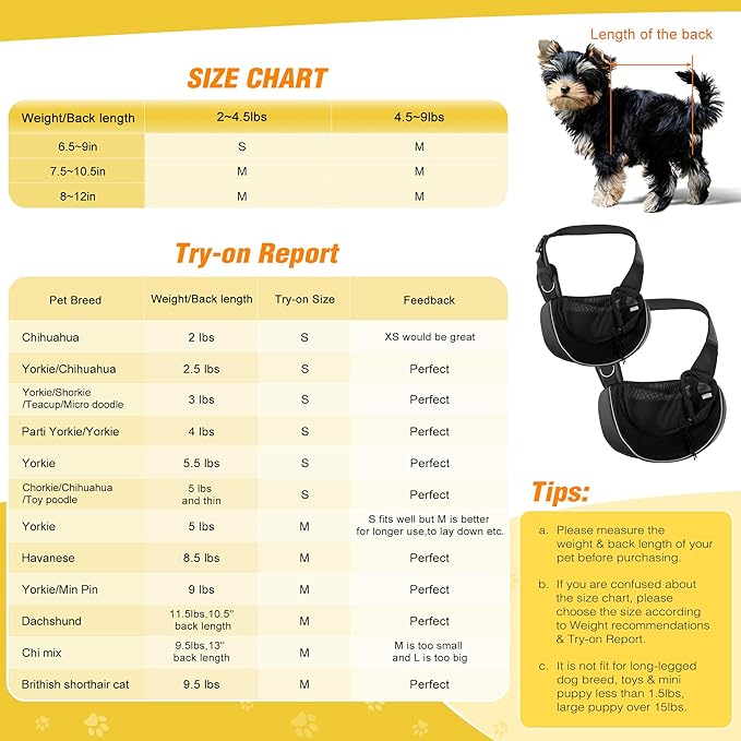 YUDODO Pet Sling Carrier for 5-9 lbs Small Dogs & Cats – Hands-Free Puppy Carrier with Safety Hook, Large Zipper Pocket, Soft Breathable Mesh, Adjustable Strap & Reflective Strip (Black 3.0 M)