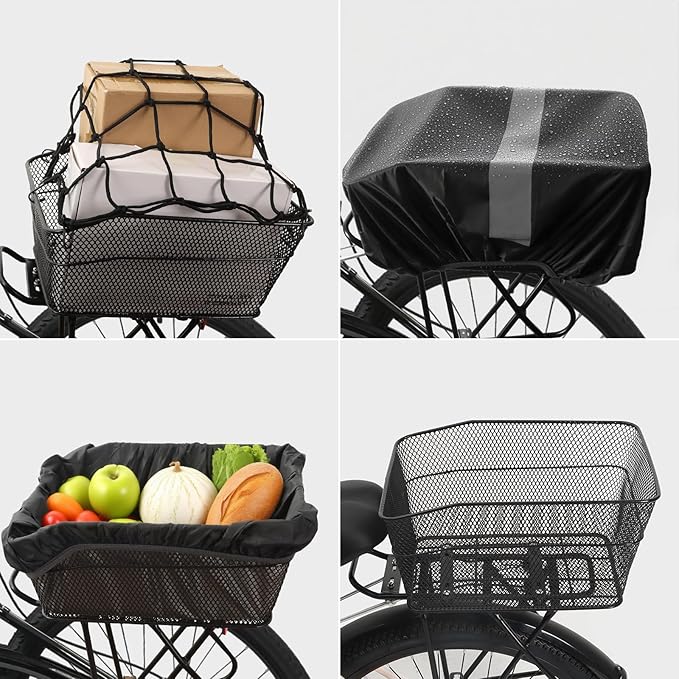 Dog Bike Basket for Rear Rack - 2-in-1 Pet Carrier & Cargo Basket & Rear Bike Rack with Basket
