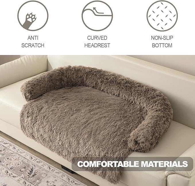 Tinaco Calming Dogs/Cats Bed Mats, Dog Pad Washable Removable Couch Cover, Plush Long Fur Mat for Pets, Waterproof Lining, Perfect for Small, Medium and Large Dogs and Cats (Desert Brown, 45"x37")
