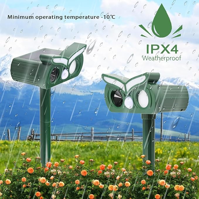 1Pack Solar Ultrasonic Animal Repellent Outdoor Deer Repellent Devices with Motion Detection&Flash Light Squirrel Rabbit Dog Cat Deterrent,Keep Rodent Chipmunk Raccoon Away for Yard