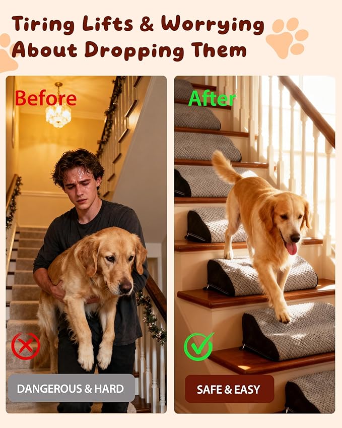 Dog Ramp for Stairs 2Pack, Try Now Risk-Free! Low-Profile Non-Slip Pet Stair Ramps with Washable Cover, Gentle Slope for Senior, Small Short-Legged Dogs and Cats (Corgi, Dachshund)