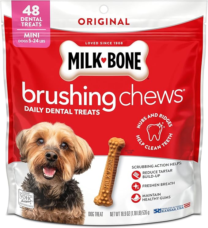 Milk-Bone Original Brushing Chews 48 Mini Daily Dental Dog Treats Scrubbing Action Helps Clean Teeth