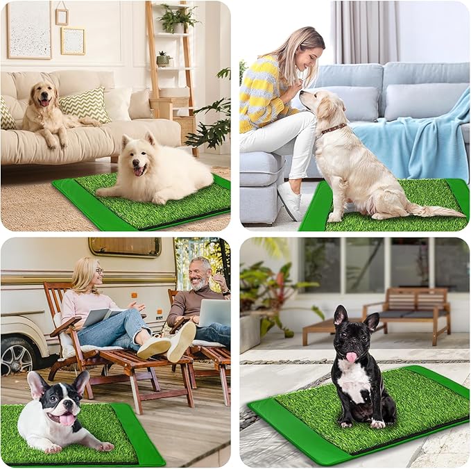 Dog Grass Mat with Pee Pad 20×25", Small Dog Litter Box Indoor Artificial Turf Grass Porch Waterproof Patio Potty Tray for Doggie Reusable Washable and Lawn for Replacement Puppy Training